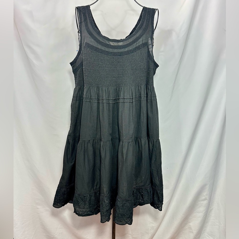 Lucky Brand boho black cinched mini dress size L